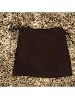 E9 Brown Lace-Up Mini Skirt